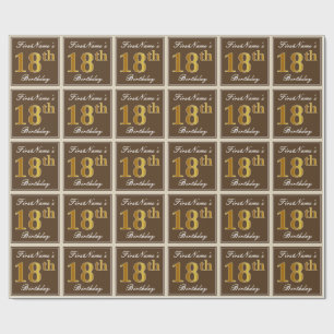 Papel De Presente Elegante, Brown, Faux Dourado 18º Aniversário + 