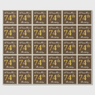 Papel De Presente Elegante, Brown, Faux Dourado 74.º Aniversário + N