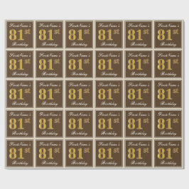 Papel De Presente Elegante, Brown, Faux Dourado 81rua Aniversário + 