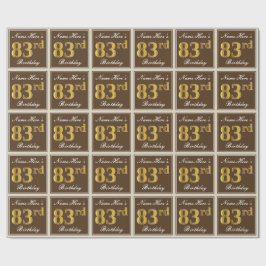 Papel De Presente Elegante, Brown, Faux Dourado 83º Aniversário + No