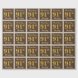 Papel De Presente Elegante, Brown, Faux Dourado 91rua Aniversário + 