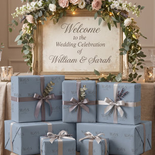 Papel De Presente Elegante Casal de noivos inicial Poeira Azul