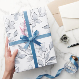 Papel De Presente Elegante Casamento Floral Prata Branco