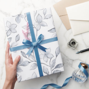 Papel De Presente Elegante Casamento Floral Prata Branco