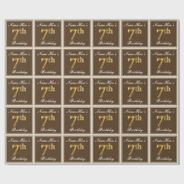 Papel De Presente Elegante, Castanho, Faux Dourada 7 Aniversário + N