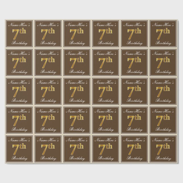 Papel De Presente Elegante, Castanho, Faux Dourada 7 Aniversário + N (Aberto)