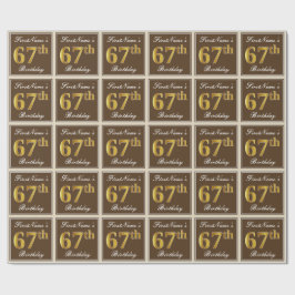 Papel De Presente Elegante, Castanho, Faux Dourado 67º Aniversário +