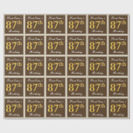 Papel De Presente Elegante, Castanho, Faux Dourado 87º Aniversário +