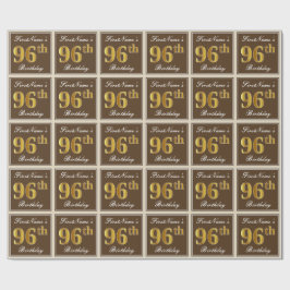 Papel De Presente Elegante, Castanho, Faux Dourado 96º Aniversário +