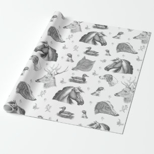 Papel De Presente Elegante Cavalo Vintage Inglês Caça no Campo