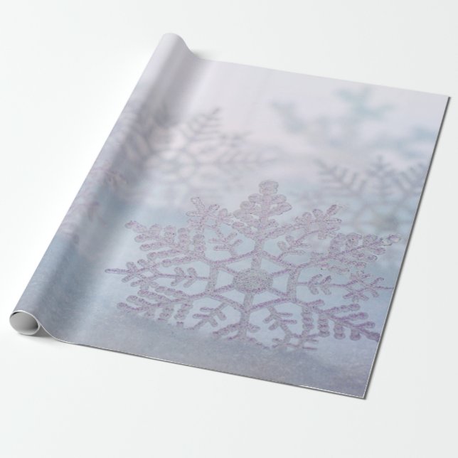 Papel De Presente Elegante Chic Flocos de Neve Prateados Feriado (Desenrolado)