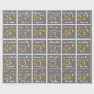 Papel De Presente Elegante, Cinza, 25 Dourada Faux Aniversário + No
