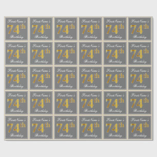 Papel De Presente Elegante, Cinza, Dourado Falso Aniversário de 74 a