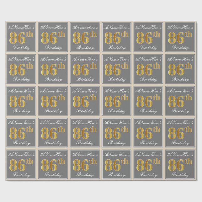 Papel De Presente Elegante, Cinza, Dourado Falso Aniversário de 86 a (Aberto)