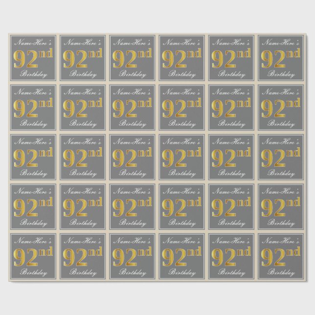 Papel De Presente Elegante, Cinza, Dourado Falso Aniversário de 92 a (Aberto)