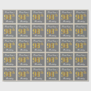 Papel De Presente Elegante, Cinza, Dourado Falso Aniversário de 98 a