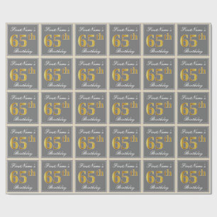 Papel De Presente Elegante, Cinza, Faux Dourado 65º Aniversário +