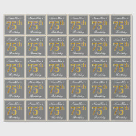 Papel De Presente Elegante, Cinza, Faux Dourado 75.o Aniversário + N