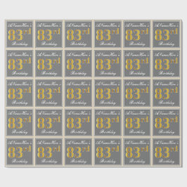 Papel De Presente Elegante, Cinza, Faux Dourado 83º Aniversário + No