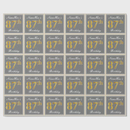 Papel De Presente Elegante, Cinza, Faux Dourado 87.o Aniversário + N