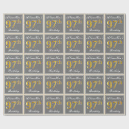 Papel De Presente Elegante, Cinza, Faux Dourado 97º Aniversário + No