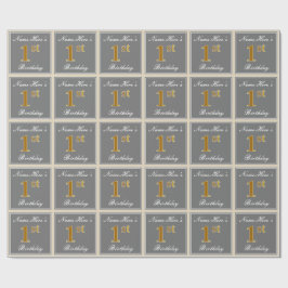 Papel De Presente Elegante, Cinza, primeiro aniversario Dourado Faux