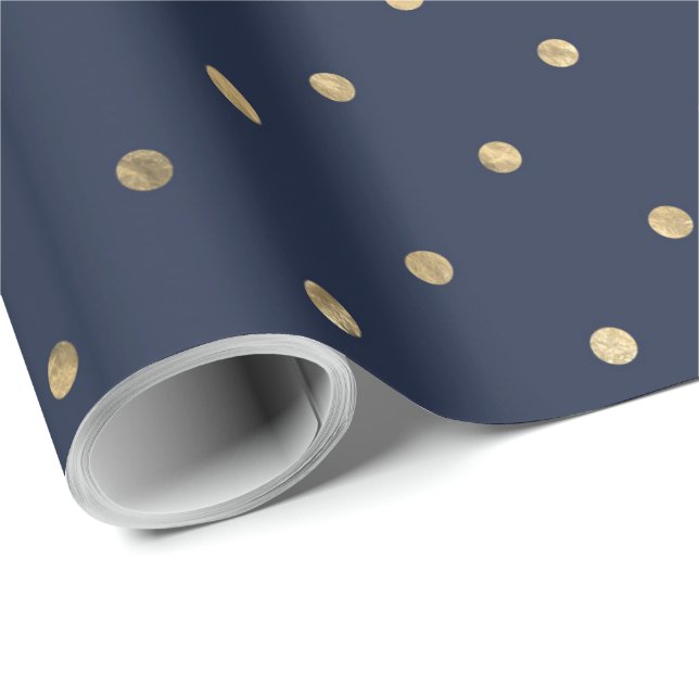 Papel De Presente Elegante Clássico Azul Marinho com Bolinhas Dourad (Ponta do rolo)