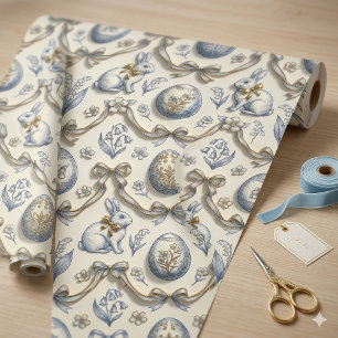 Papel De Presente Elegante Coelho de Páscoa em Chinoiserie e Toile A