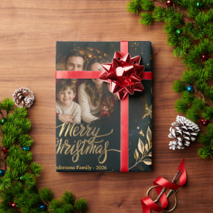 Papel De Presente Elegante Colagem de Fotos de Natal da Família Dour