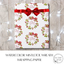 Papel De Presente Elegante Coroa de Musgo com Aquarela e Laço Vermel