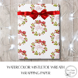 Papel De Presente Elegante Coroa de Musgo com Aquarela e Laço Vermel