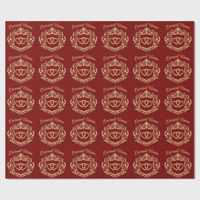 Papel De Presente Elegante Crista de Casamento União Eterna Dourada  (Aberto)