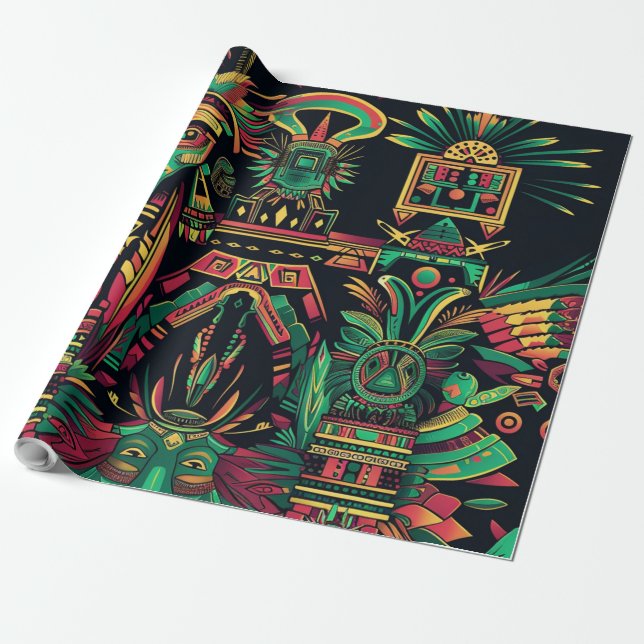 Papel De Presente Elegante Cyan "Ancestral Paradigm" Matte Gift Wrap (Desenrolado)