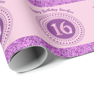 Papel De Presente Elegante Doce 16 Aniversário, Brilhante Rosa E Lis