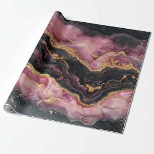 Papel De Presente Elegante dourado brilhante mármore preto burgundy 
