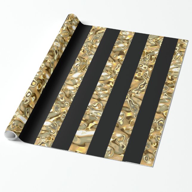 Papel De Presente Elegante Dourado e Preto Strike (Desenrolado)