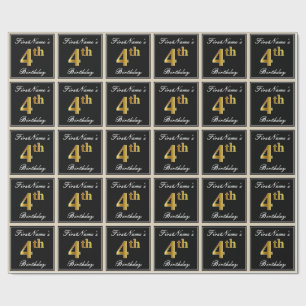 Papel De Presente Elegante, Dourado Falso Aniversário de 4 anos + No