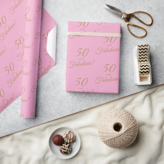 Papel De Presente Elegante Dourado Rosa 50 Fabuloso Aniversário (Artesanato)