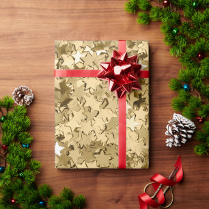 Papel De Presente Elegante Dourado Stars Sparkle