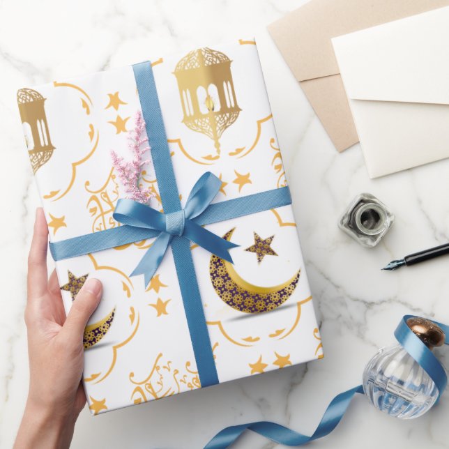 Papel De Presente Elegante Eid Mubarak Caligrafia Árabe - Branco de  (Presentear)