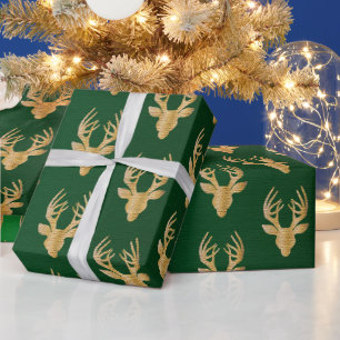Papel De Presente Elegante Emerald Green Dourada Reindeer Gift