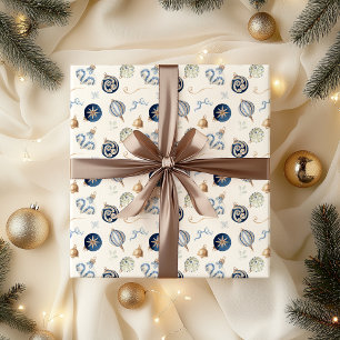 Papel De Presente Elegante Enfeites de natal Azul de Aquarela
