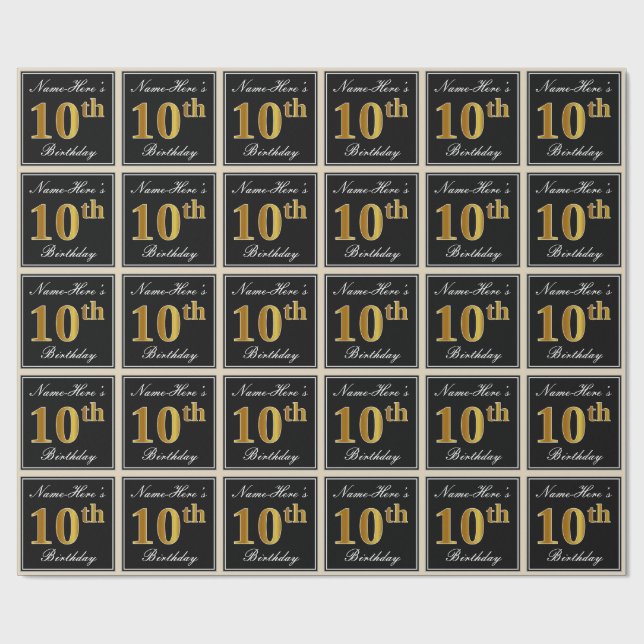 Papel De Presente Elegante, Faux Dourado 10º Aniversário + Nome Pers (Aberto)