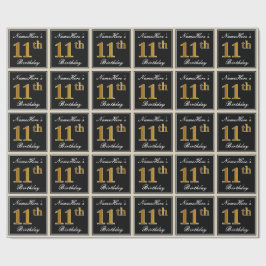 Papel De Presente Elegante, Faux Dourado 11 Birthday + nome personal