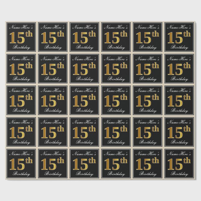 Papel De Presente Elegante, Faux Dourado 15 Birthday + nome personal (Aberto)