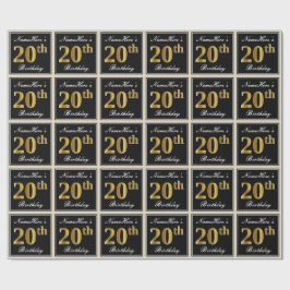 Papel De Presente Elegante, Faux Dourado 20 Birthday + nome personal