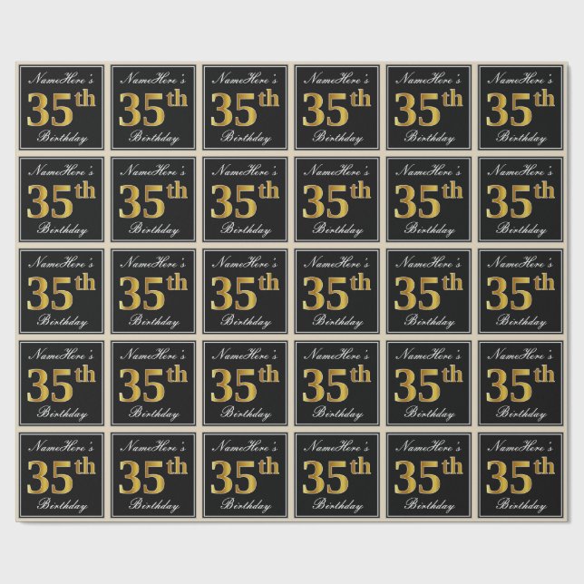 Papel De Presente Elegante, Faux Dourado 35.º Aniversário + Nome Per (Aberto)