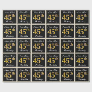 Papel De Presente Elegante, Faux Dourado 45º aniversário + Nome Pe