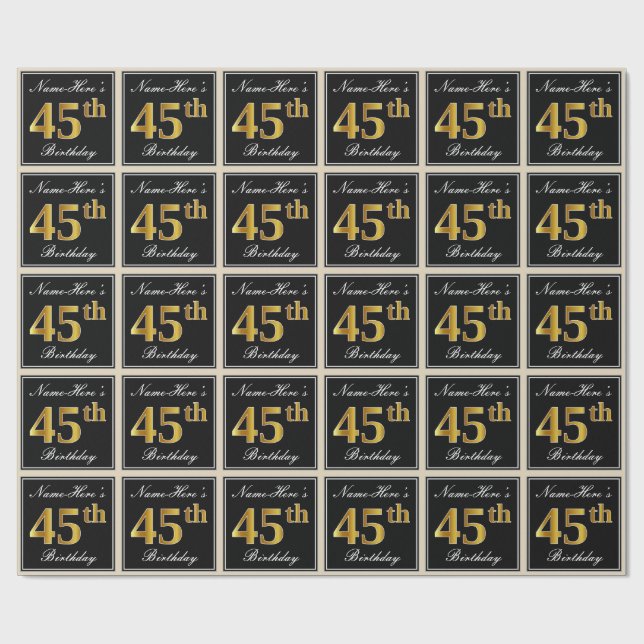 Papel De Presente Elegante, Faux Dourado 45º aniversário + Nome Pers (Aberto)