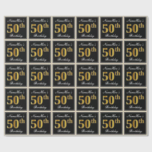 Papel De Presente Elegante, Faux Dourado 50º Aniversário + Nome Pe